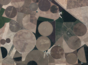 Vista aérea de cultivos en círculo